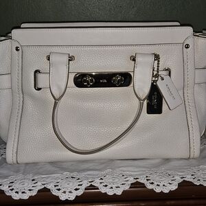 Coach White Leather Tote Bag